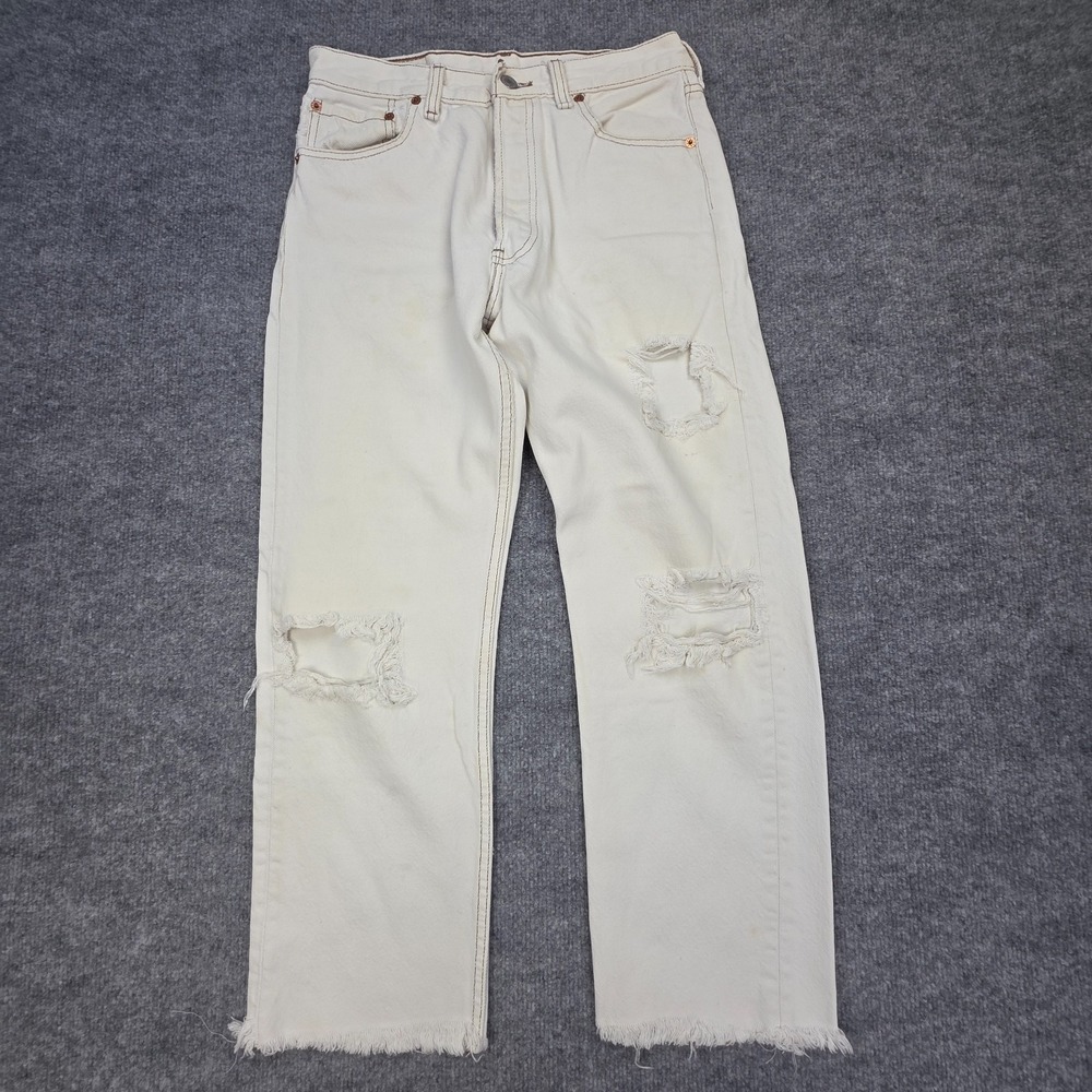 Vintage Levi's 501 Jeans Men's 30 x 30 (FITS 28 x 25) White Distress Raw Hem USA